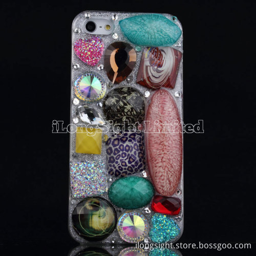 Different Shape Rhinestone Stones 3D colourful Case For iPhone 5